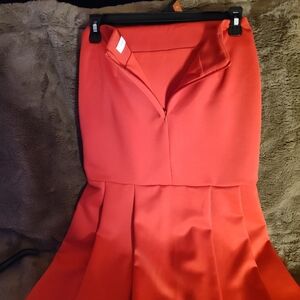 Coral Fit-and-Flare Midi Skirt